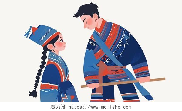 布依族穿着民族服饰的一对情侣AI插画